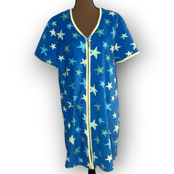 Jasmine Rose Intimates Soft Terry Cloth Front Zip Cover-up Star Robe Women’s L - Picture 1 of 7